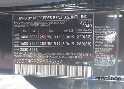 2011 Mercedes-Benz Ml 350 4Matic from USA, damaged, VIN 4JGBB8GB7BA735737